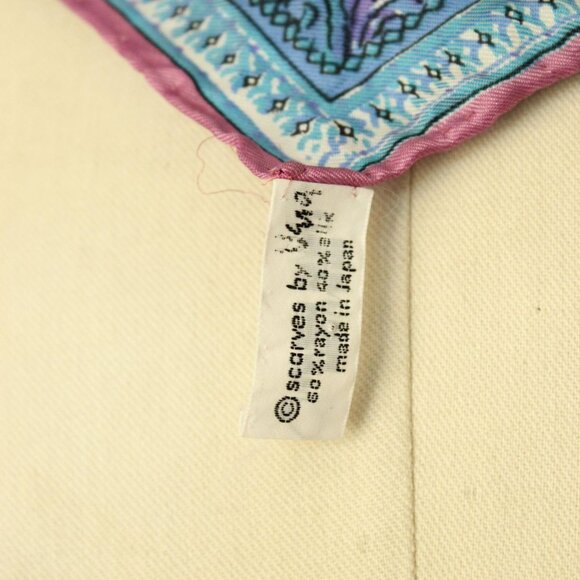 Vintage Vera Scarf, Blue and Purple and Pink Silk and Rayon, Square Designer - Picture 8 of 10